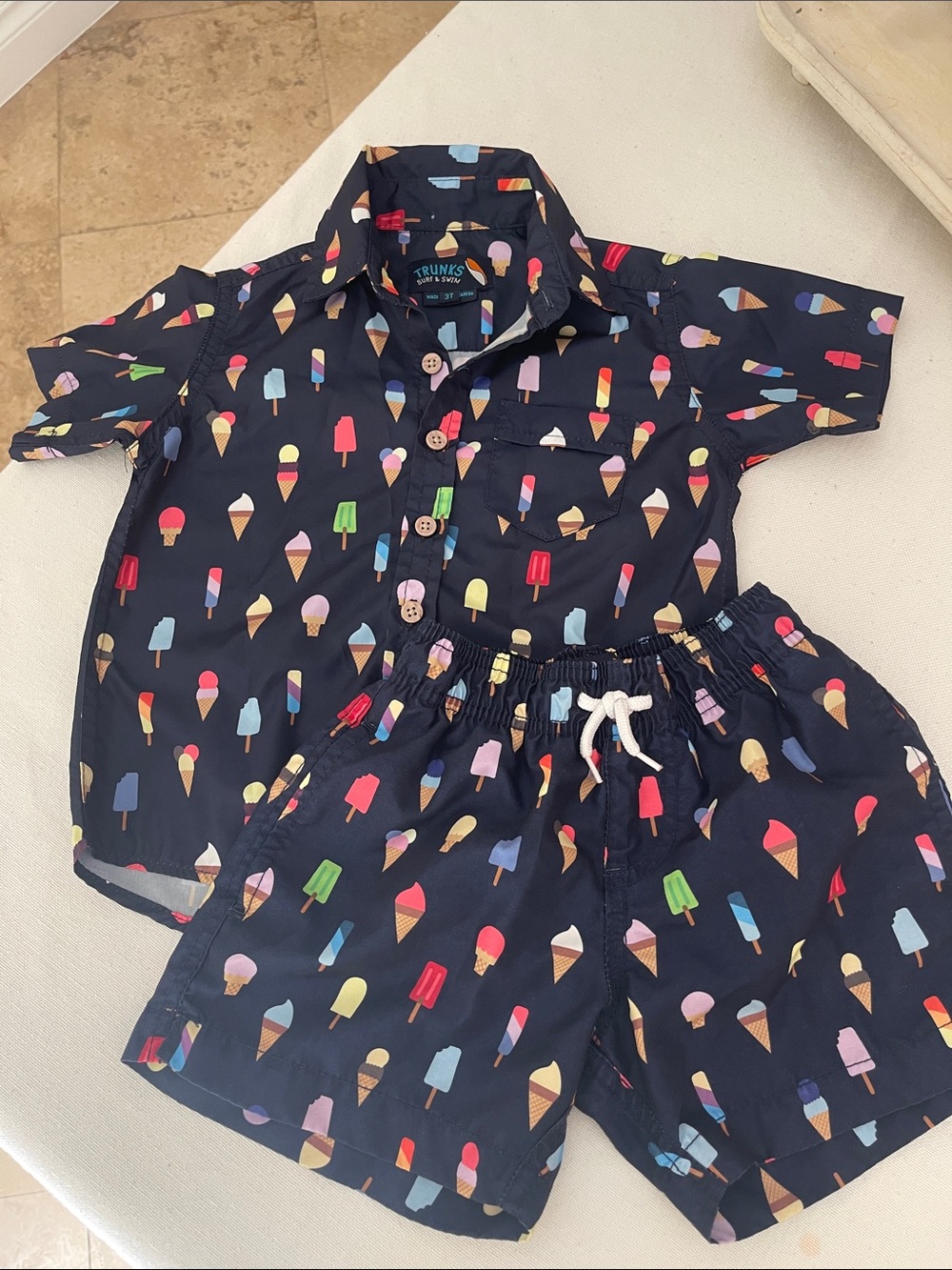Navy Ice Cream Print Shirt & Shorts Set